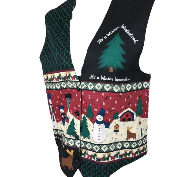 Winter Wonderland Christmas Holiday Multicolored Handmade Button Up Vest - Picture 6 of 8